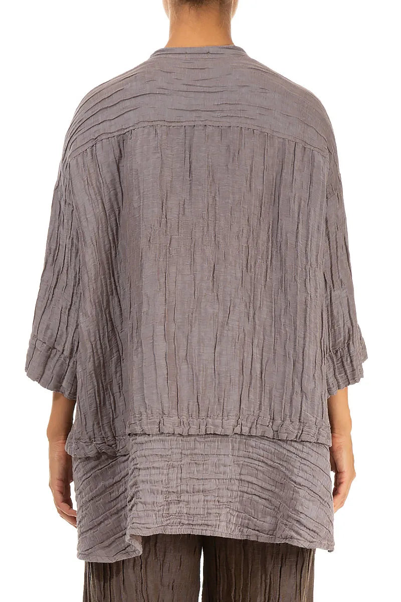 Flared Crinkled Truffle Silk Shirt 2