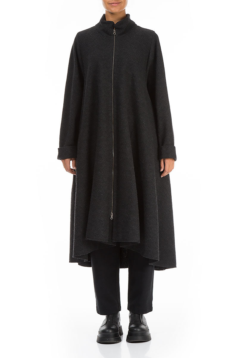 Flared Dark Grey Wool Coat