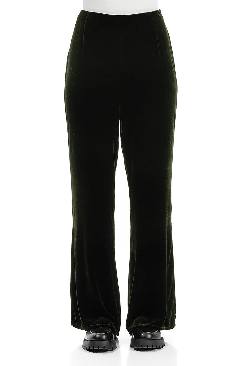 New Luna Silk Velvet Pants - Moss