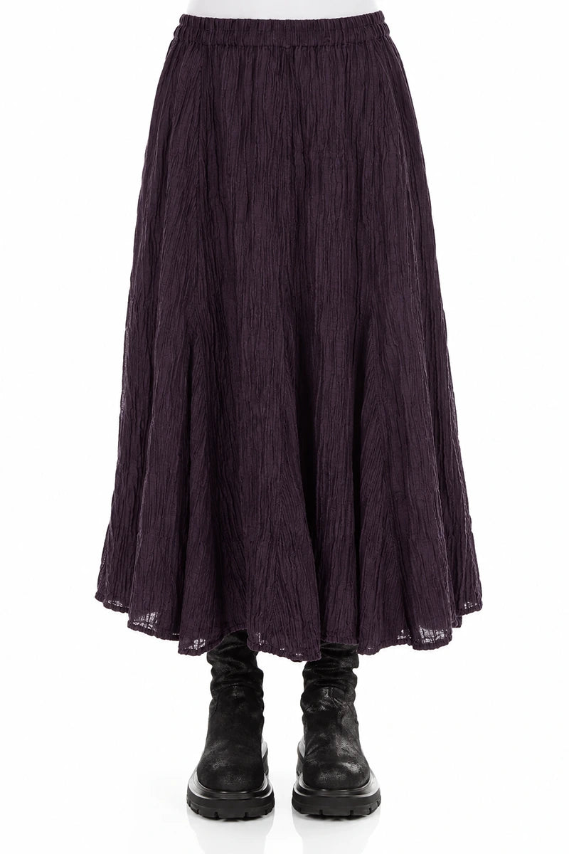 Flared Deep Plum Crinkled Silk Skirt