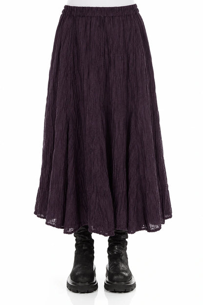 Flared Deep Plum Crinkled Silk Skirt