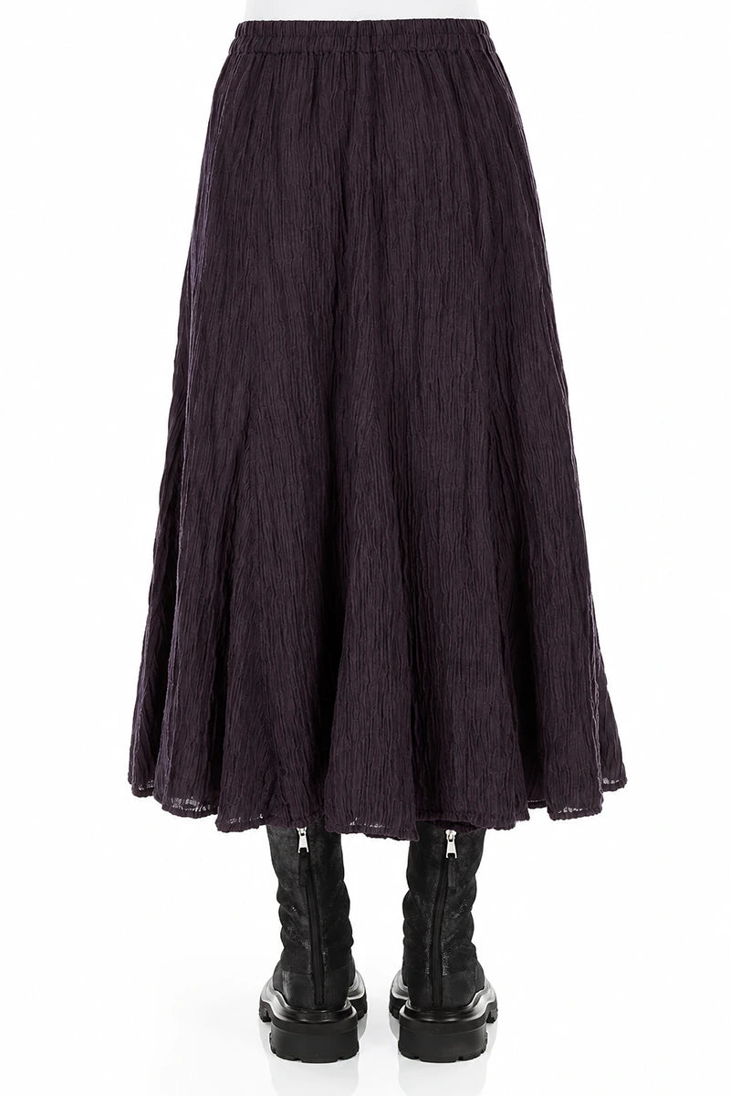 Flared Deep Plum Crinkled Silk Skirt