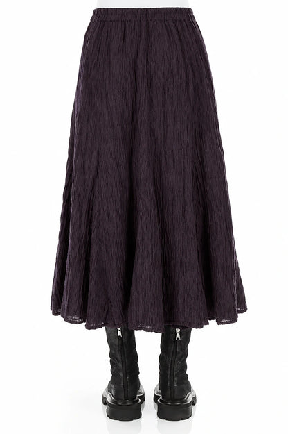 Flared Deep Plum Crinkled Silk Skirt