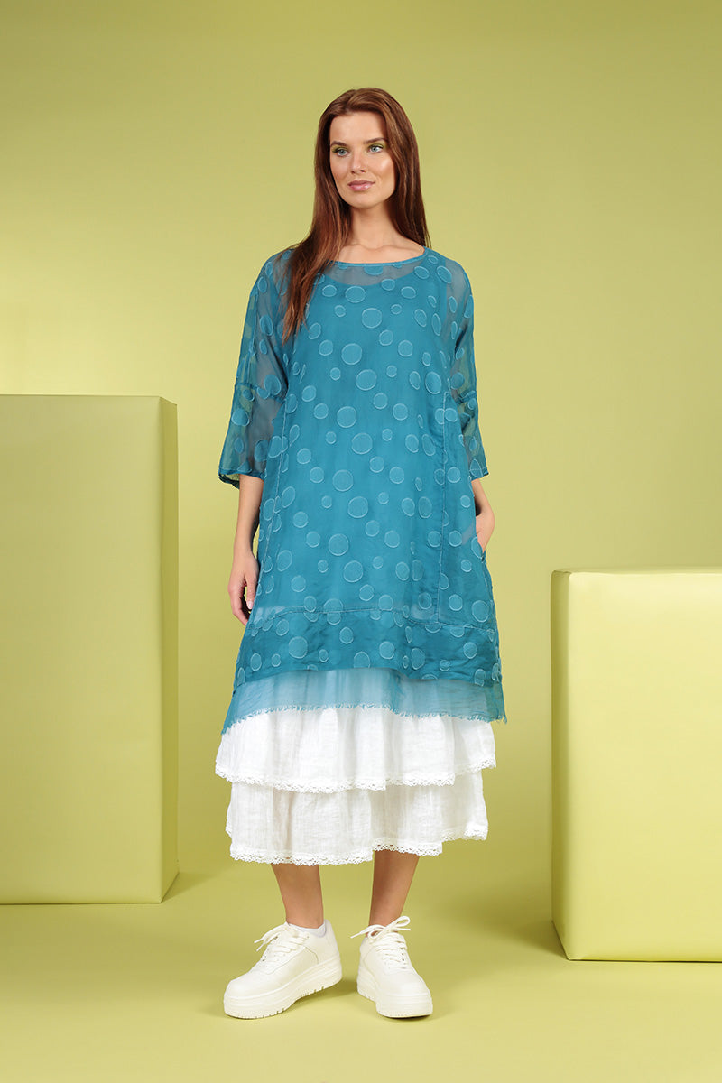 Flared Denim Bubbles Silk Tunic 1