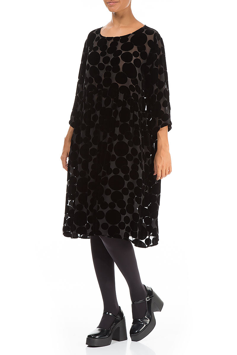 Flared Devoré Bubbles Black Silk Velvet Dress