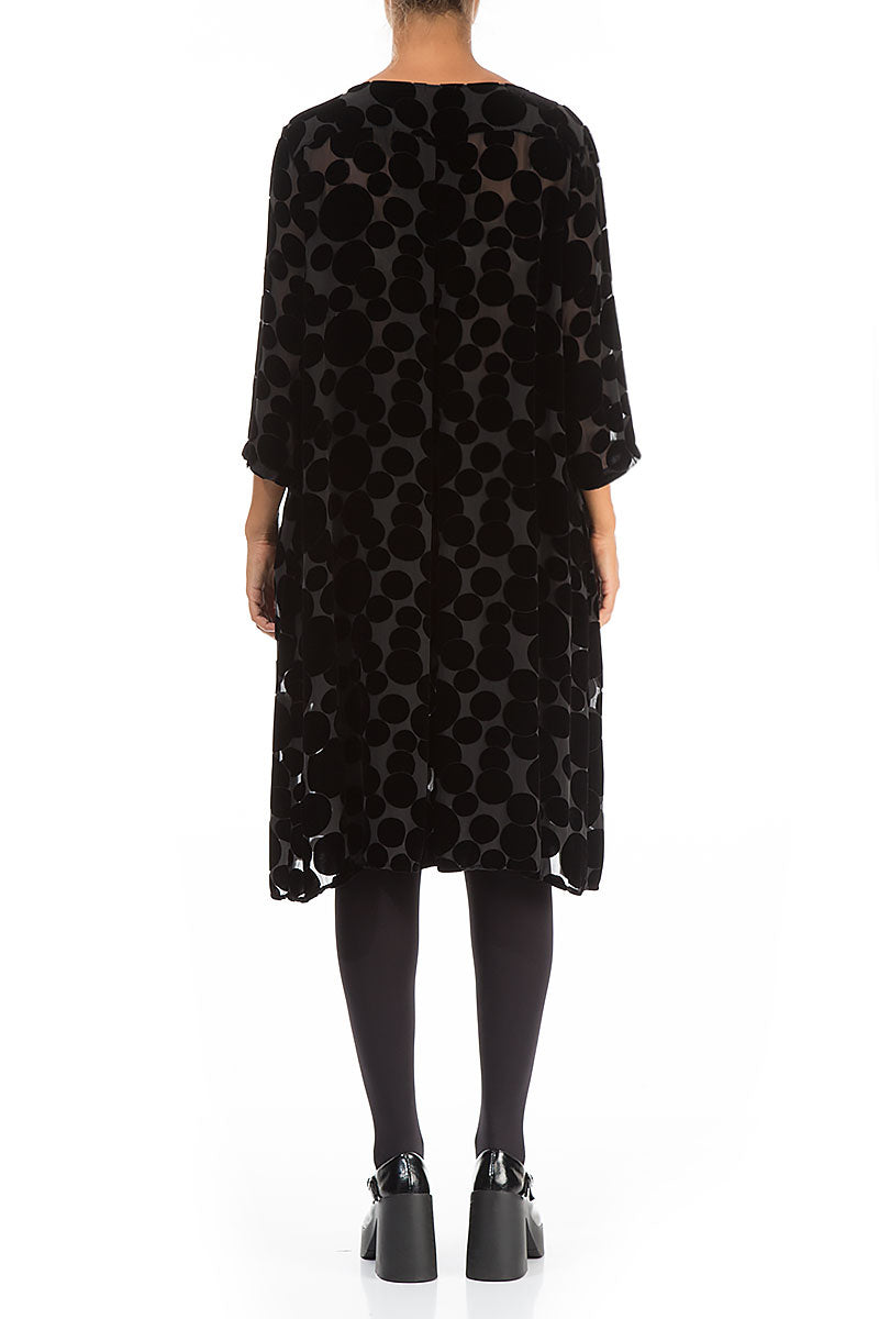 Flared Devoré Bubbles Black Silk Velvet Dress