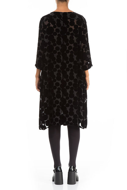 Flared Devoré Bubbles Black Silk Velvet Dress