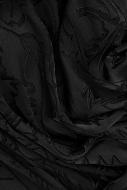 Flared Devoré Feather Black Silk Dress 5