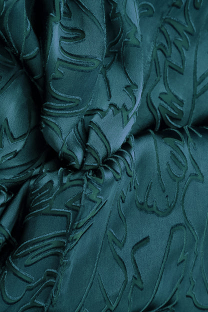 Flared Devoré Feather Peacock Silk Dress 5