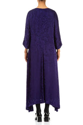 Flared Devoré Feather Royal Purple Silk Dress 2