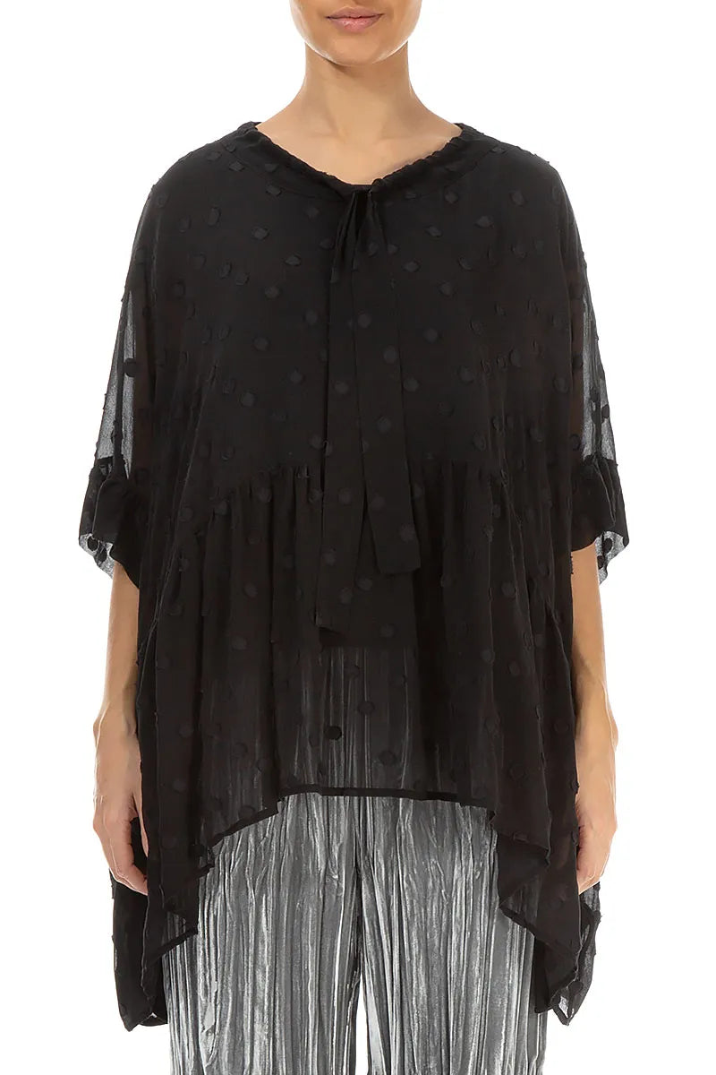 Flared Dotty Black Silk Cotton Blouse 1
