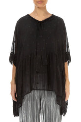 Flared Dotty Black Silk Cotton Blouse 1