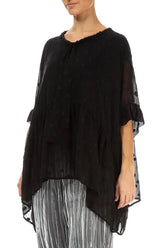 Flared Dotty Black Silk Cotton Blouse 3