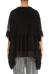 Flared Dotty Black Silk Cotton Blouse 2