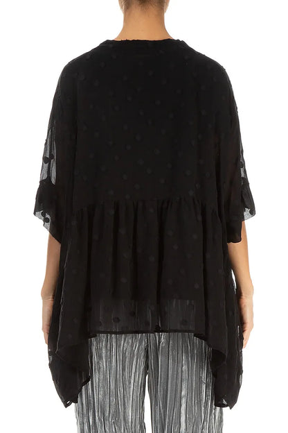 Flared Dotty Black Silk Cotton Blouse 2