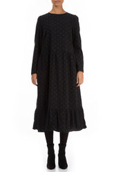 Flared Dotty Black Silk Dress 1