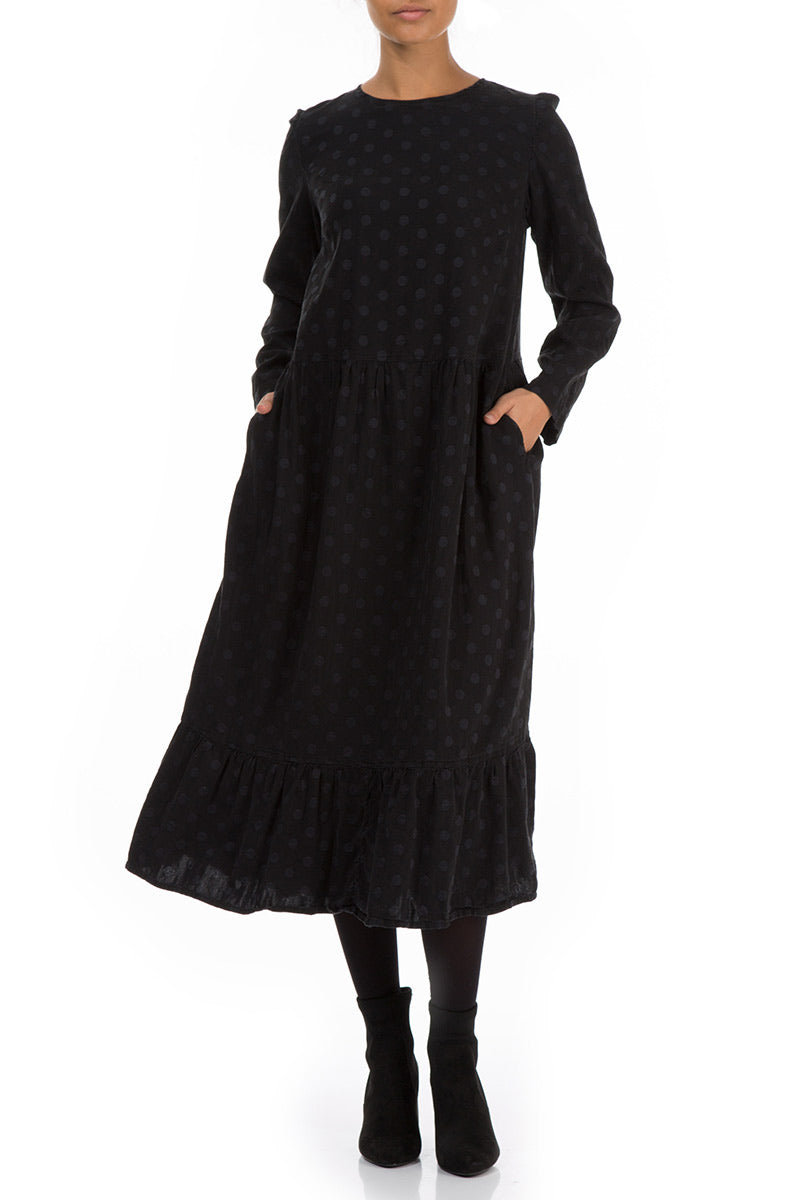 Flared Dotty Black Silk Dress 4