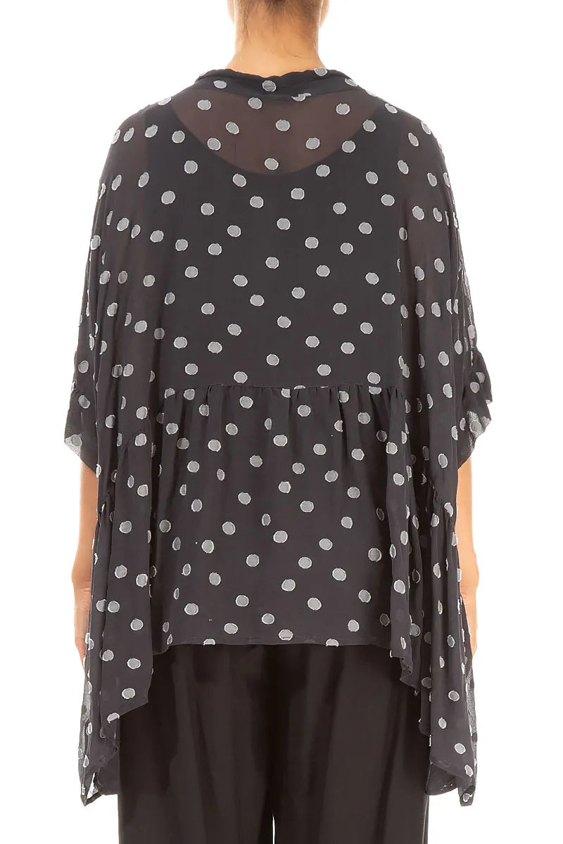 Flared Dotty Black Silver Silk Cotton Blouse 2