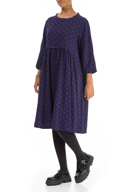 Flared Dotty Royal Purple Silk Cotton Dress 3