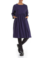 Flared Dotty Royal Purple Silk Cotton Dress 4