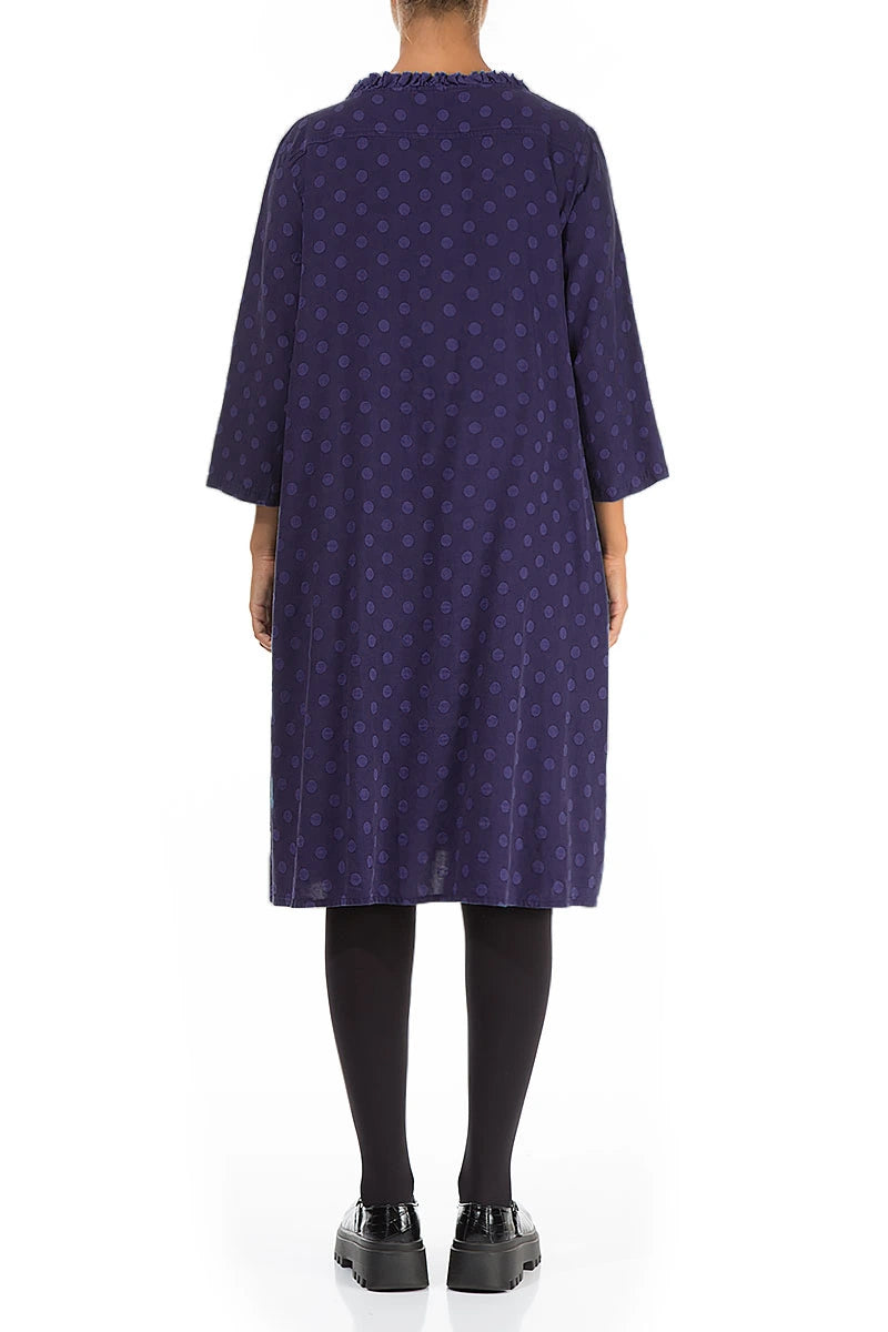 Flared Dotty Royal Purple Silk Cotton Dress 2