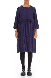 Flared Dotty Royal Purple Silk Cotton Dress 1