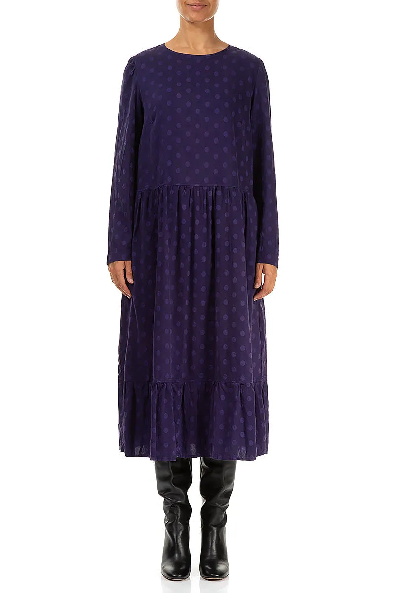 Flared Dotty Royal Purple Silk Dress 1