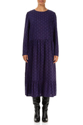 Flared Dotty Royal Purple Silk Dress 1