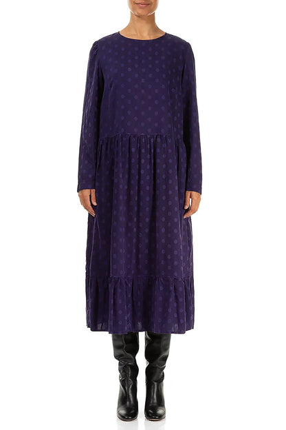 Flared Dotty Royal Purple Silk Dress 1