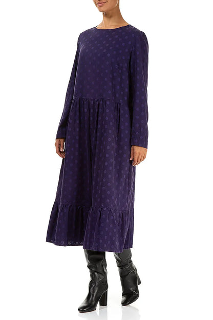 Flared Dotty Royal Purple Silk Dress 3