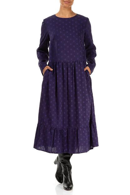 Flared Dotty Royal Purple Silk Dress 4