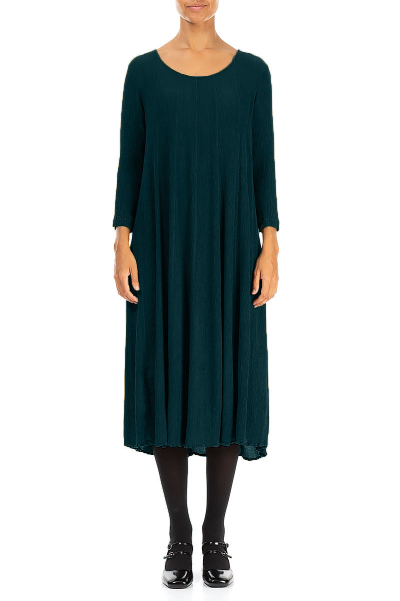 Flared Emerald Silk Viscose Dress