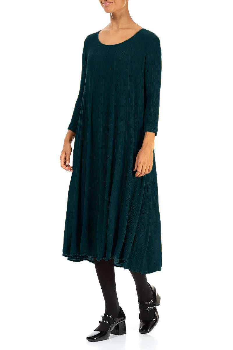 Flared Emerald Silk Viscose Dress