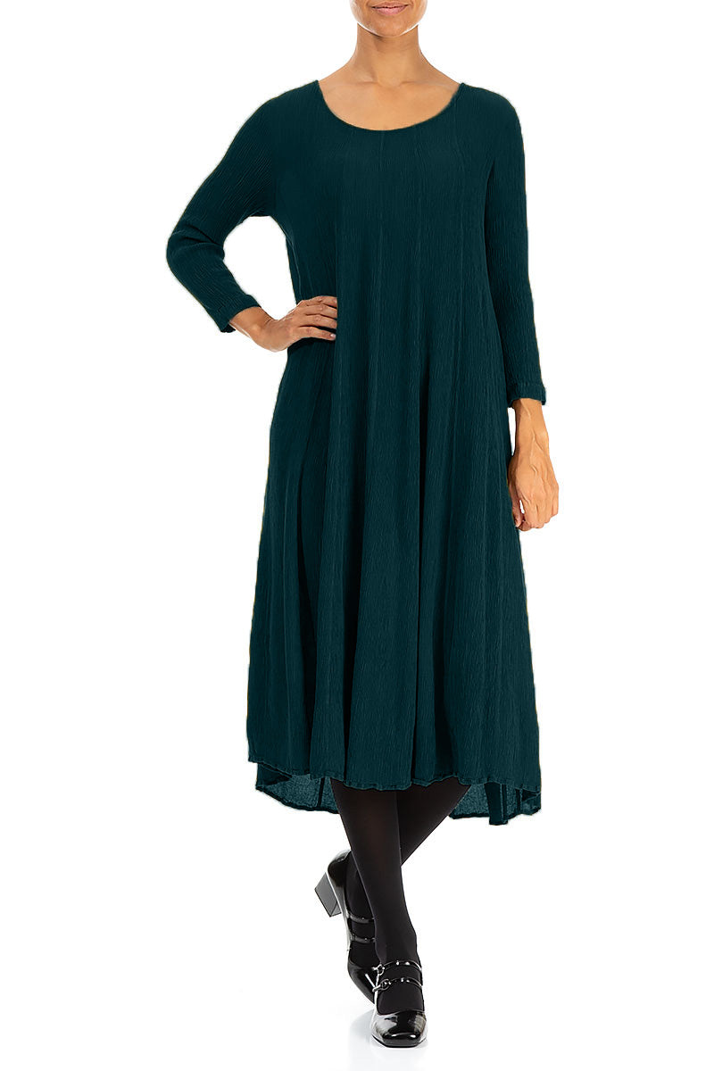 Flared Emerald Silk Viscose Dress