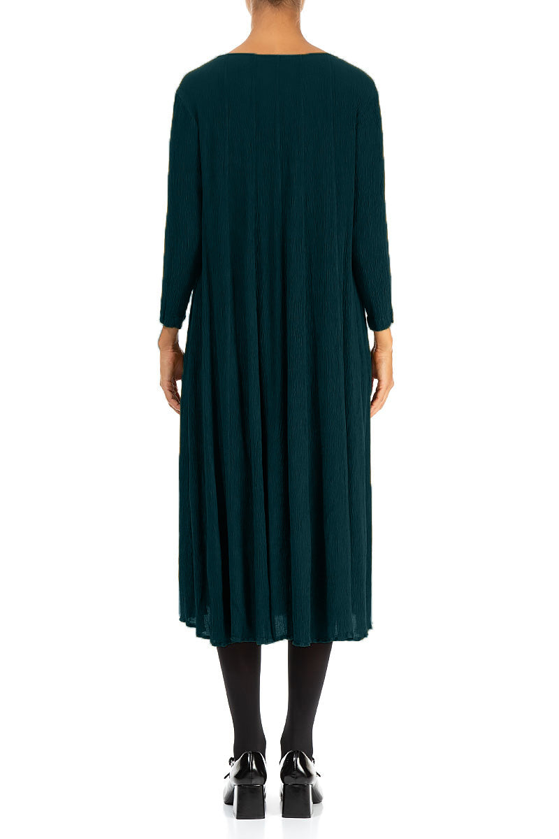 Flared Emerald Silk Viscose Dress