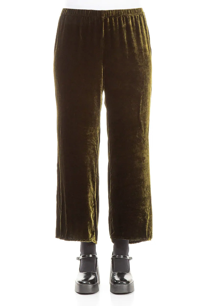 Flared Forest Mist Silk Velvet Trousers