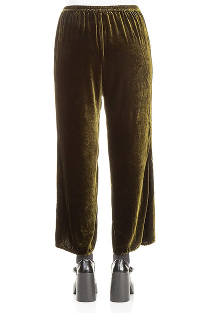 Flared Forest Mist Silk Velvet Trousers