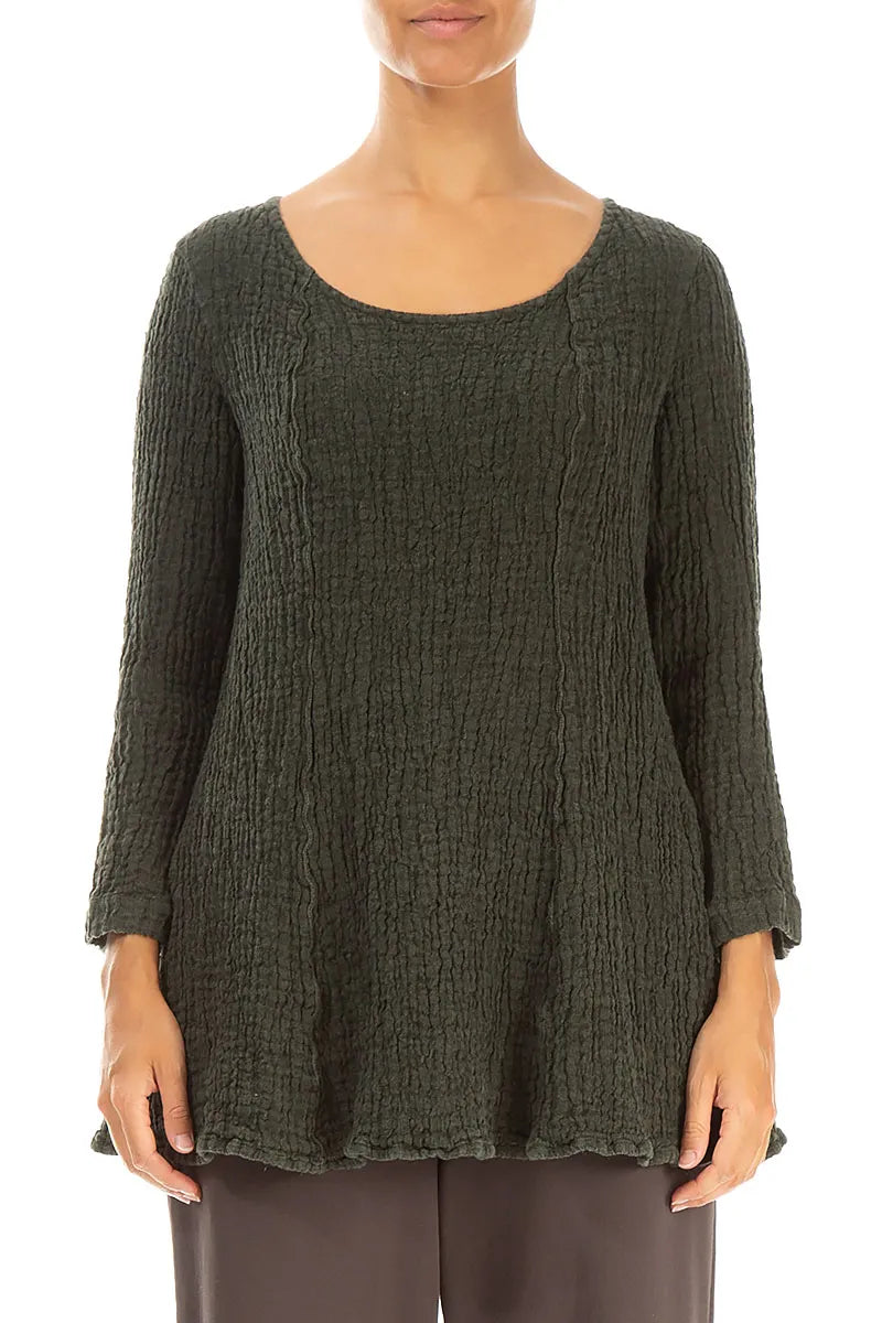 Flared Forest Mist Textured Linen Tunic 1