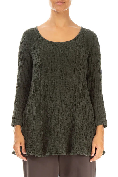 Flared Forest Mist Textured Linen Tunic 1