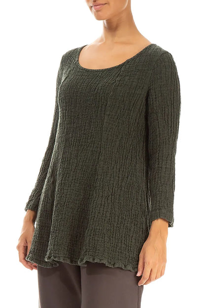 Flared Forest Mist Textured Linen Tunic 3
