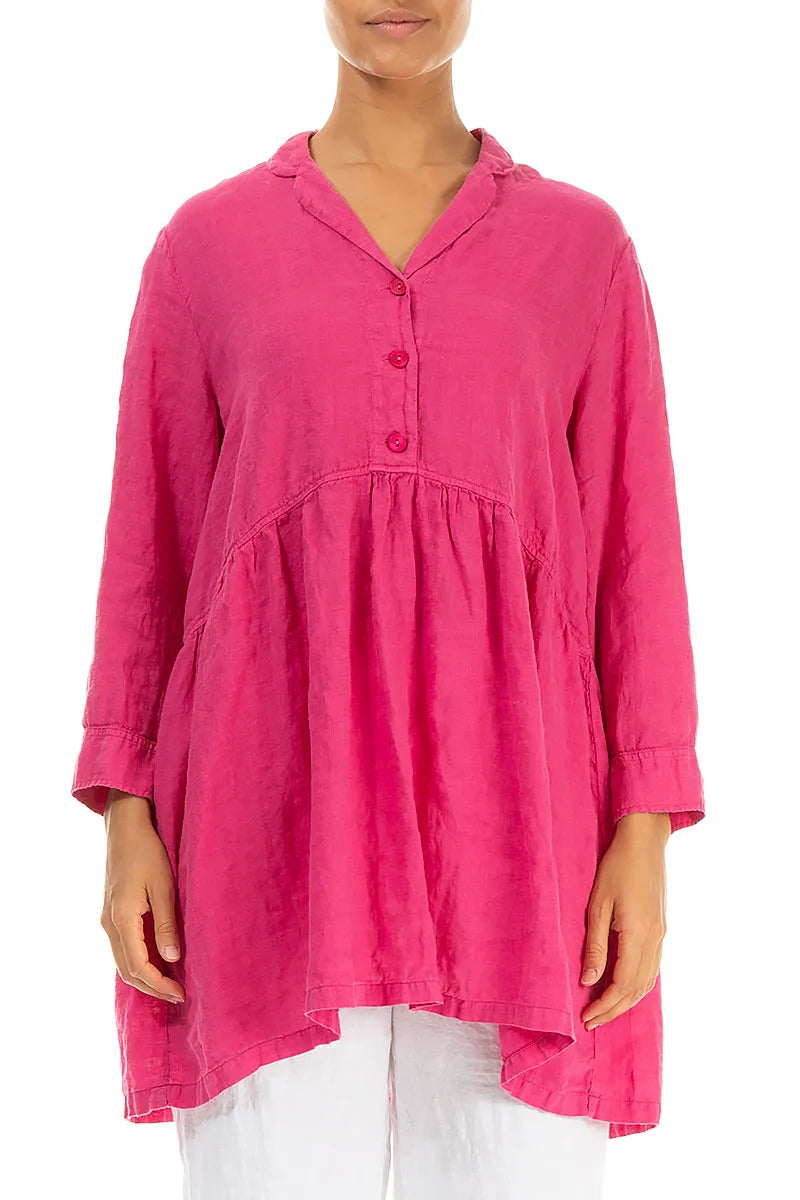Flared Fuchsia Linen Blouse 2