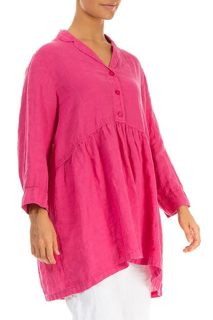 Flared Fuchsia Linen Blouse 4