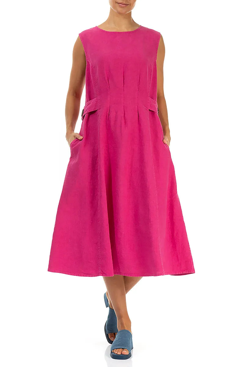 fuchsia linen dress LULU-B HOT PINK LINEN DRESS