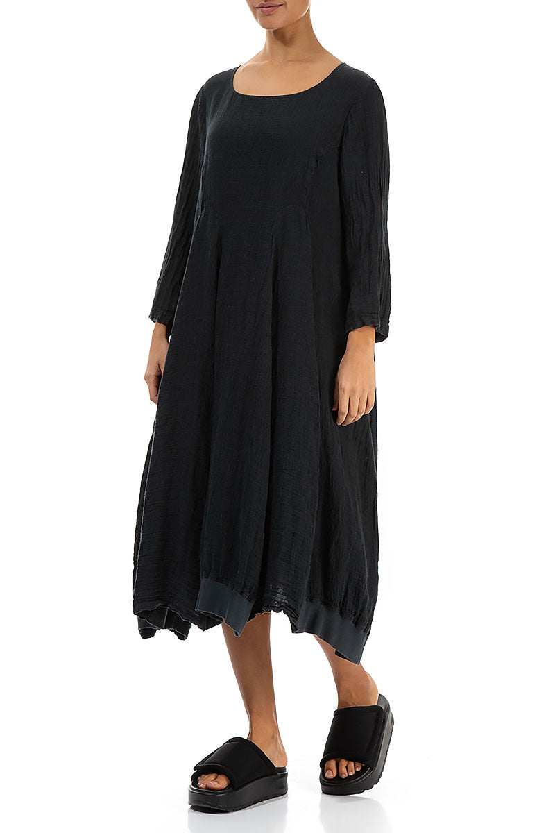 Flared Graphite Crêpe Linen Dress