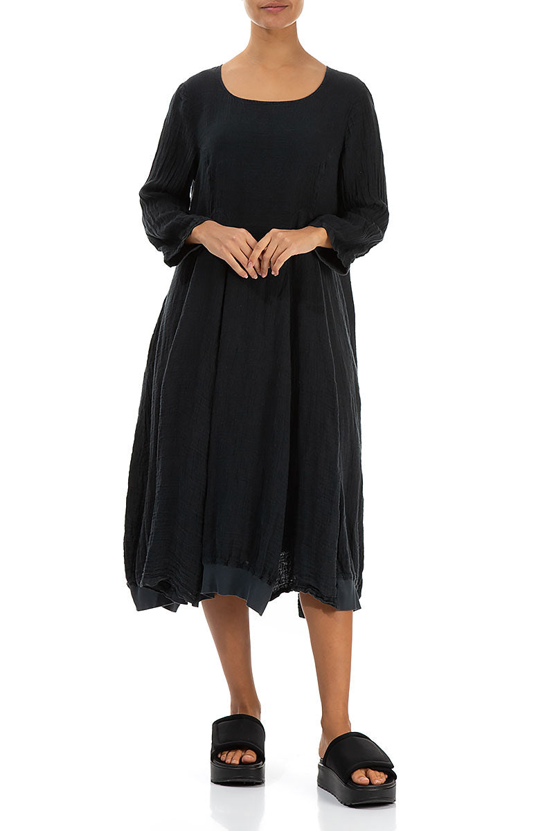 Flared Graphite Crêpe Linen Dress