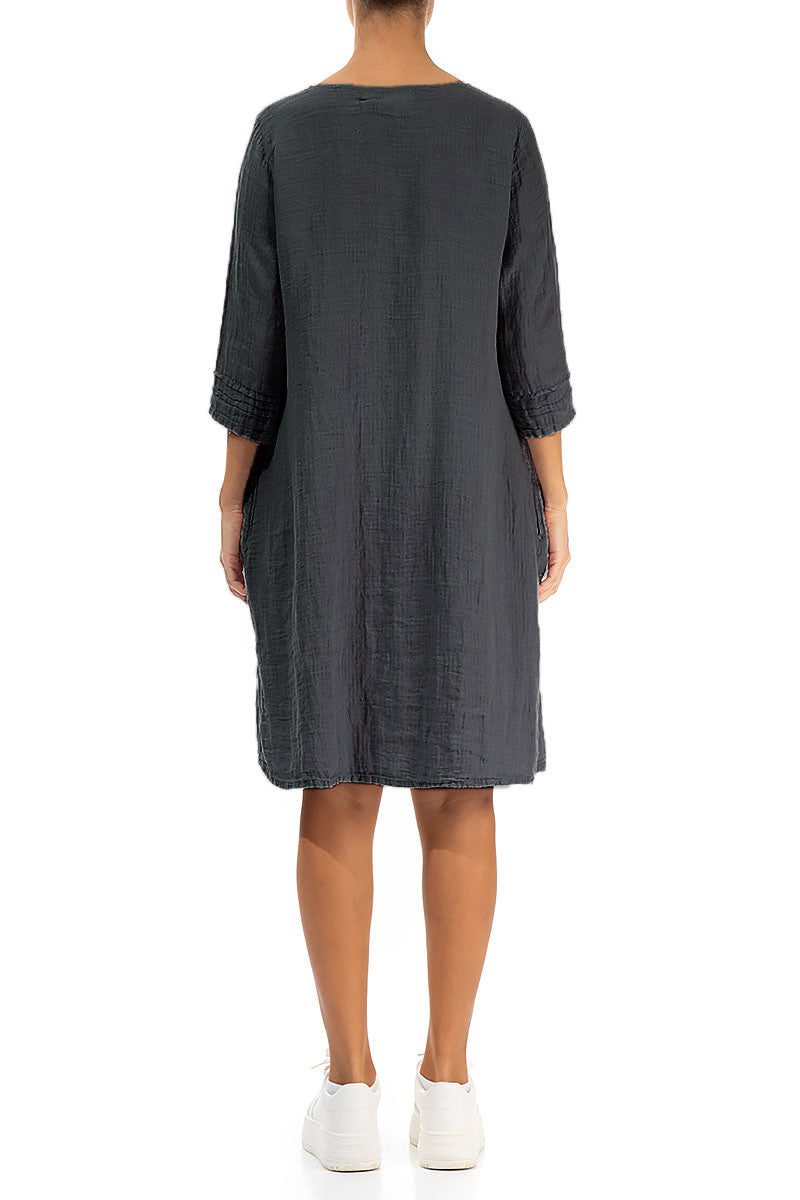 Flared Graphite Crêpe Linen Dress 2