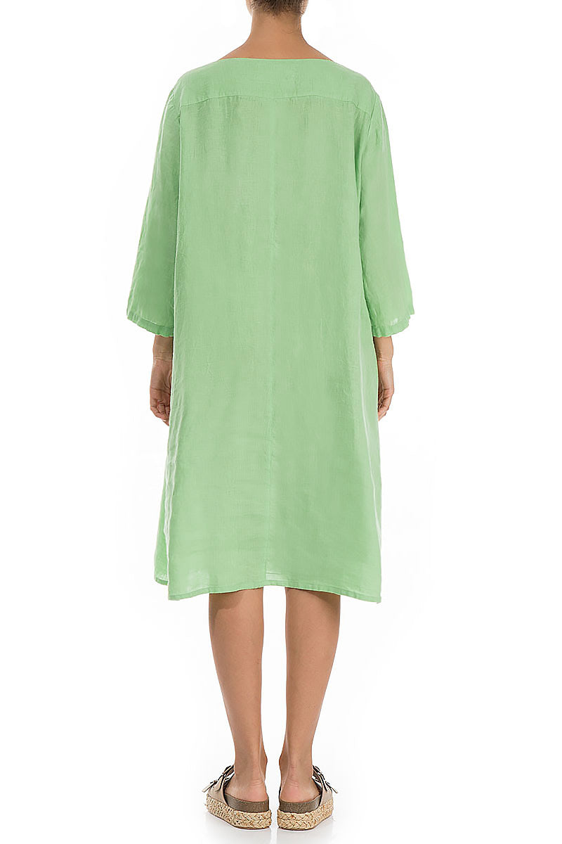 Flared Green Sorbet Linen Midi Dress