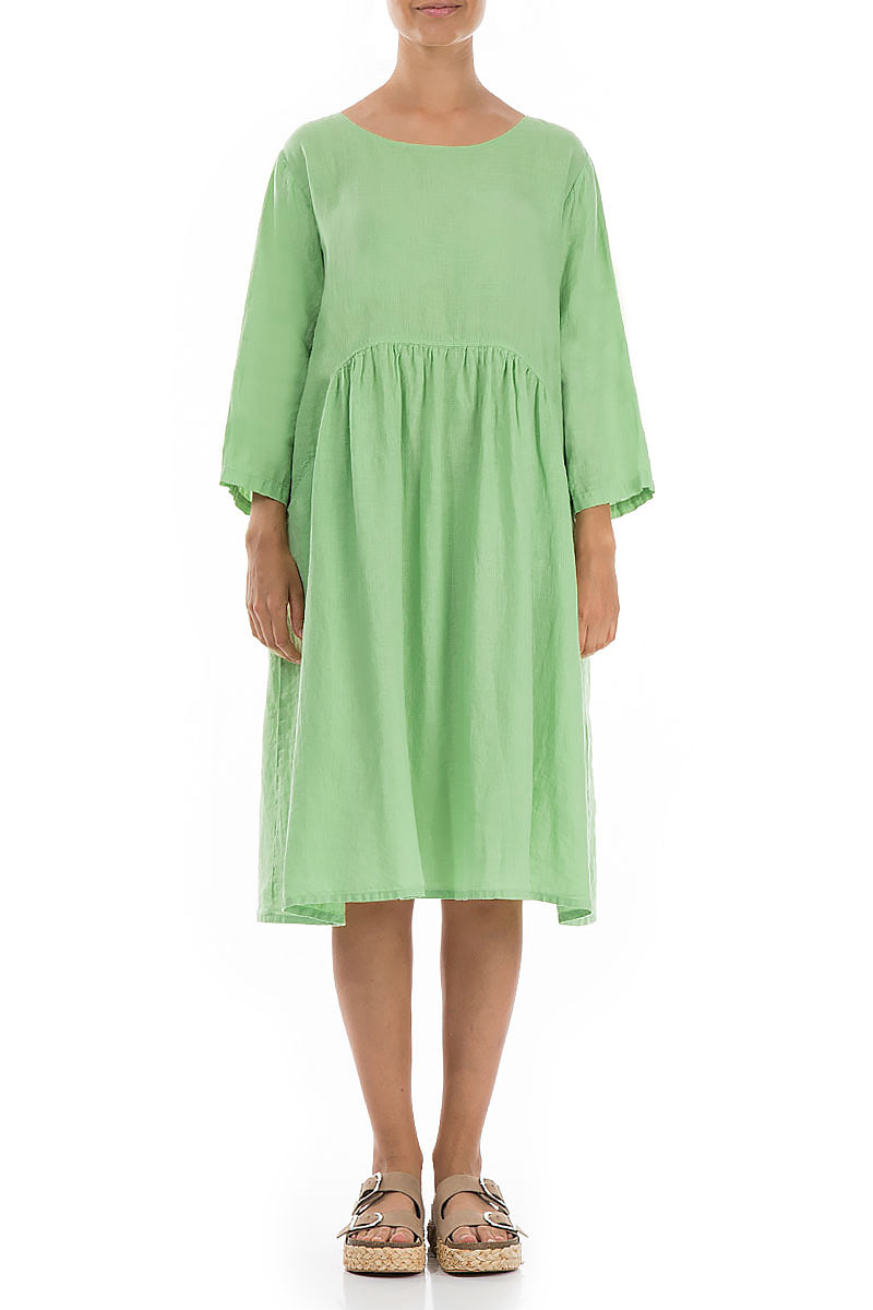 Flared Green Sorbet Linen Midi Dress