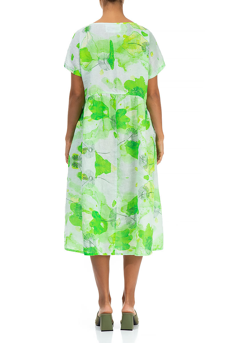 Flared Greenery Linen Dress