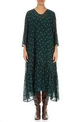 Flared Hem Peacock Dotty Silk Dress 2